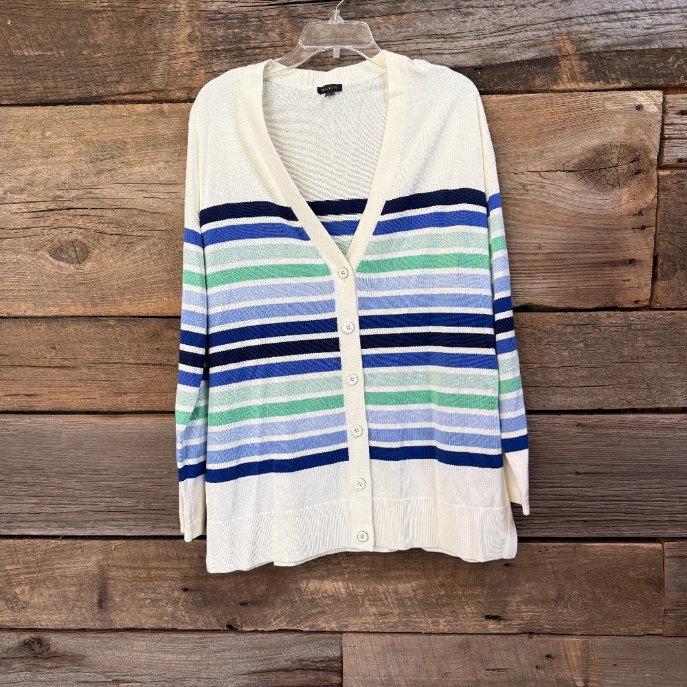 Talbots Vneck Multi Colored Striped Button Front … - image 1